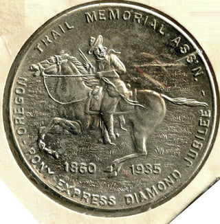 Pony Express Diamond Jubilee 1860 - 1935 Medal Round Oregon Trail Relay - H791
