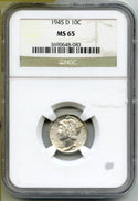 1945-D Mercury Silver Dime NGC MS65 Certified - Denver Mint - J442