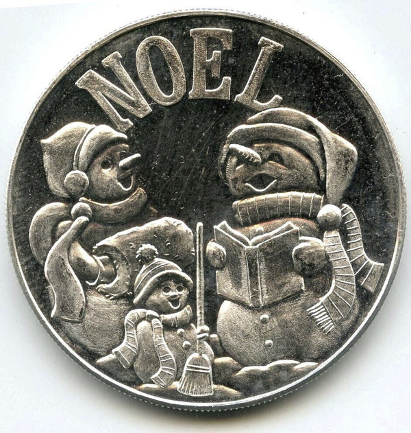 Noel Merry Christmas 999 Silver 1 oz Medal Snowmen Singing Art Round - K127