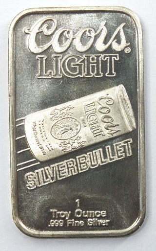 Coors Light 999 Silver Bullet 1 oz Art Medal Ingot Bar Sunshine Mining - J946