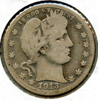 1913-D Barber Silver Quarter - Denver Mint - BQ378