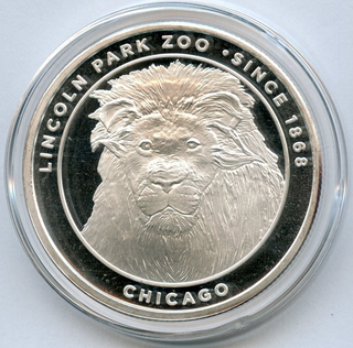 Lincoln Park Zoo Chicago Lion 999 Silver 1 oz Medal Round Wildlife Animals JN468
