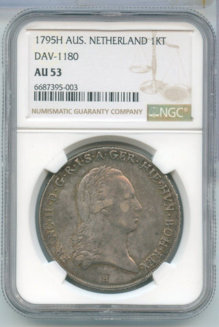 1795 Austria Netherland Silver 1 KronenThaler Dav-1180 NGC AU53 Franz II - SR444