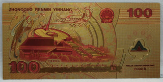 China 100 Yuan 2000 Millennium Dragon Novelty 24K Gold Plated Note Bill - GFN66