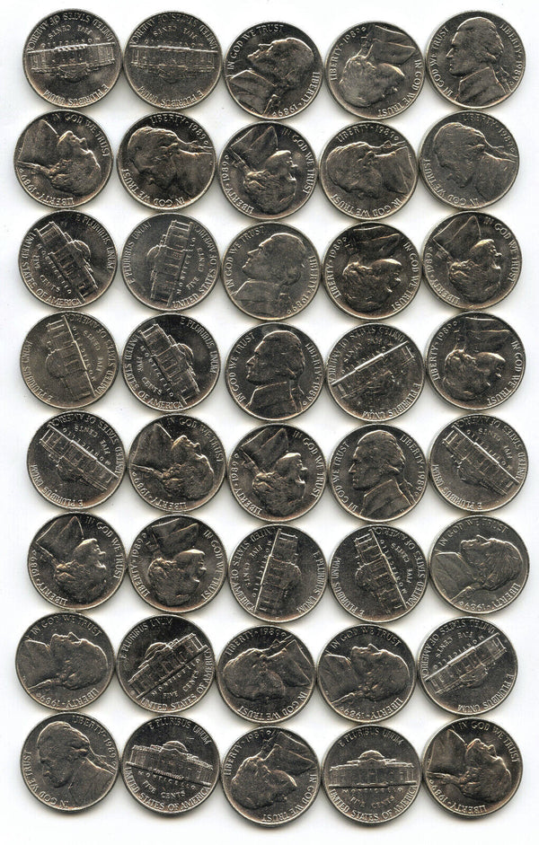 1989-D Jefferson Nickels 40-Coin Roll BU Brilliant Uncirculated Denver Mint C750