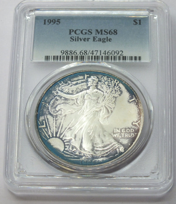 1995 American Eagle 1 oz Silver Dollar PCGS MS68 Toning Toned Bullion - E616