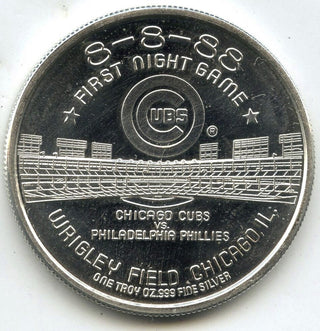 Chicago Cubs Night to Remember 999 Silver 1 oz Medal Round Wrigley Field - H431