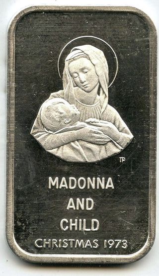 Madonna and Child 1973 Christmas Art Bar 999 Silver 1 oz Ingot Medal - H426