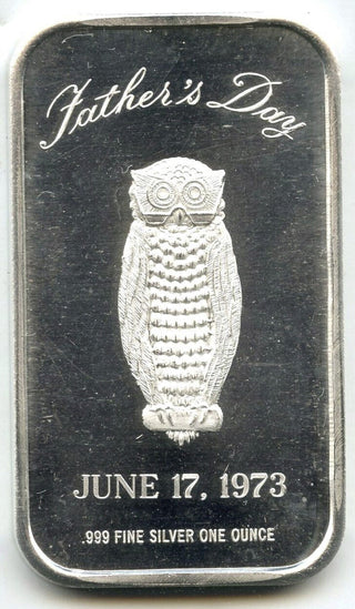 1973 Father's Day Owl 999 Silver 1 oz Medal Bar Ingot Bullion - H523