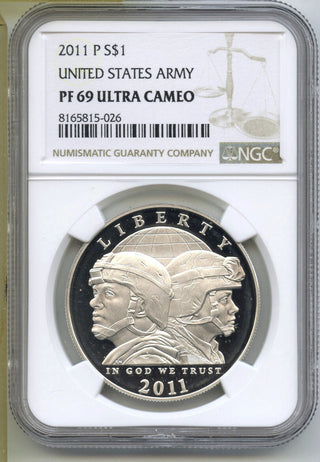 2011-P United States Army Proof Silver Dollar NGC PF69 Ultra Cameo Coin - J429