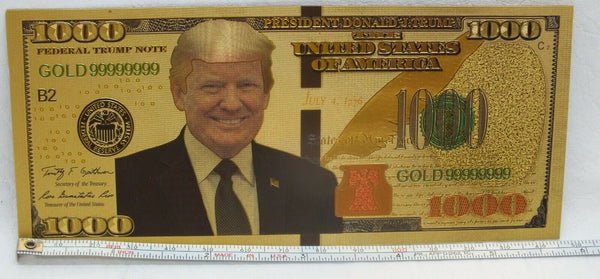 President Donald J Trump $1000 Novelty 24K Gold Foil Plated Note Bill - LG306