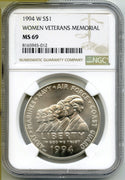 1994-W Women Veterans Memorial Silver Dollar NGC MS69 West Point Mint - J369