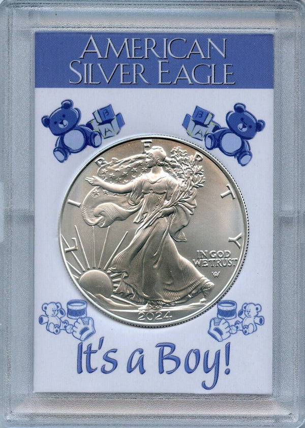 2024 American Silver Eagle 1 oz Coin - It's A Boy BU Gem Uncirculated Baby Gift