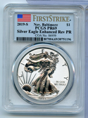 2019-S Silver Eagle Enhanced Reverse PCGS PR69 First Strike OGP Baltimore RY273