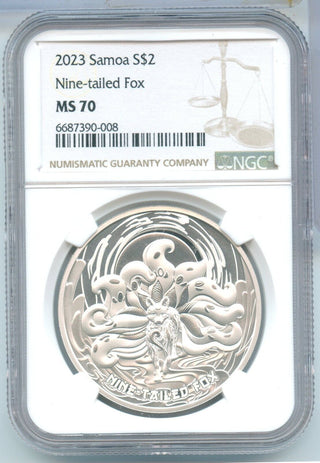 2023 $2 Samoa Nine Tailed Fox NGC MS70 Silver Coin 1oz 999 -SS645