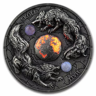 2024 Germania Ragnarok: Skoll & Hati 2 oz Silver .999 Antiqued UHR -SS194