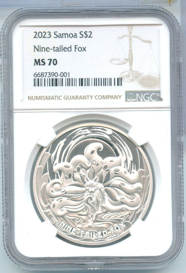 2023 $2 Samoa Nine Tailed Fox NGC MS70 Silver Coin 1oz 999 -SS644