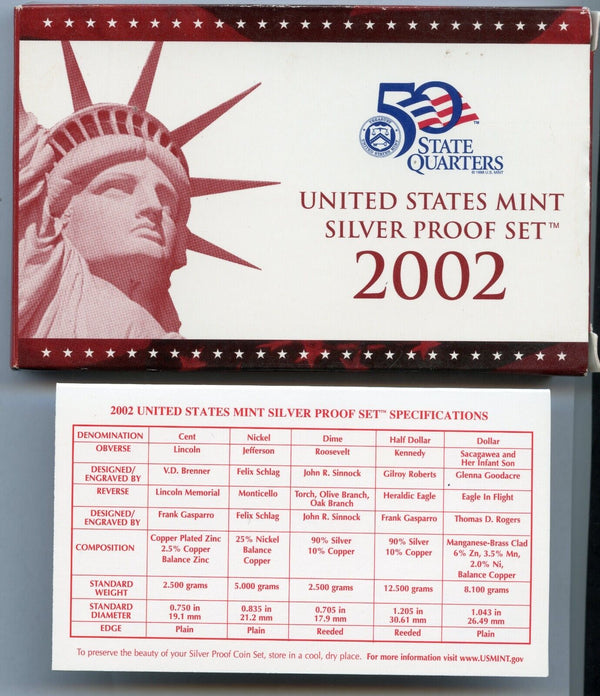 2002 United States Silver Proof Set 10 Coins U.S. Mint San Francisco