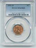 1931-D Lincoln Wheat Cent Penny PCGS MS65 RD Denver Mint - ER446