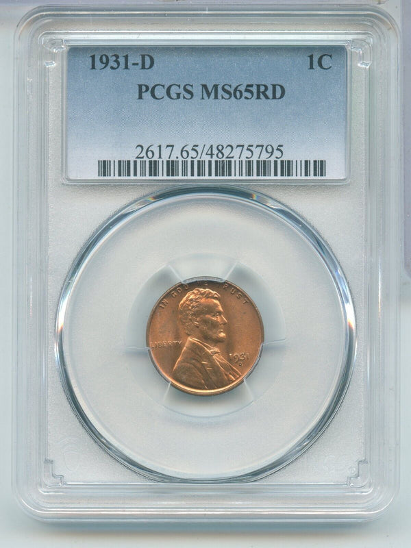 1931-D Lincoln Wheat Cent Penny PCGS MS65 RD Denver Mint - ER446