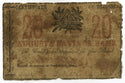 Augusta Savings Bank 20 Confederate Notes Certificate of Deposit Currency J826