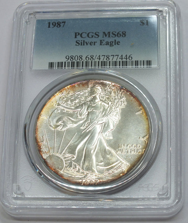 1987 American Eagle 1 oz Silver Dollar PCGS MS68 Toning Toned - C486