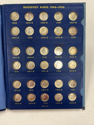 Complete Roosevelt Silver Dime 1946 to 1972 Whitman Album 9414 60 Coins - SR861