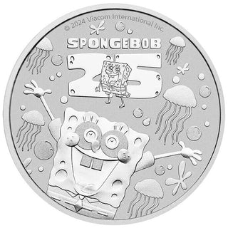 2024 Spongebob Squarepants 1 Oz 9999 Silver Coin $1 Tuvalu BU Perth Mint - JP745