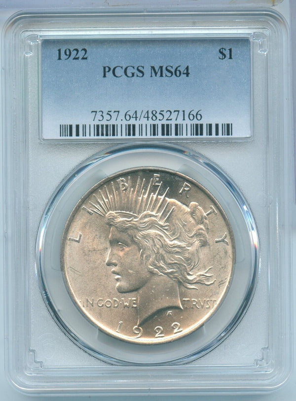 1922-P Silver Peace Dollar $1 PCGS MS64 Philadelphia Mint - SR943