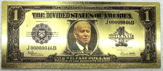 Sleepy Joe Biden Divided States $1 Note Novelty 24K Gold Foil Plated Bill GFN76