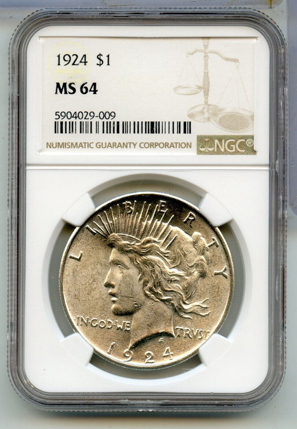 1924-P Peace Silver Dollar NGC MS 64 Philadelphia Mint - KR912