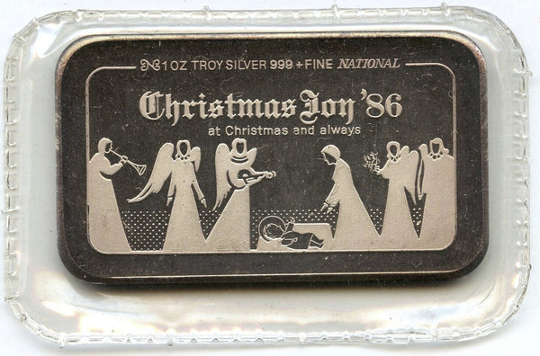 1986 Christmas Joy Angels 999 Silver 1 oz Art Bar Ingot Medal - Canada - K116