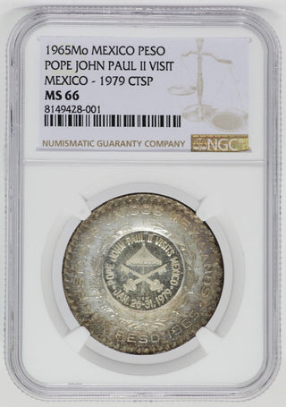 1965 Mexico Peso Silver Pope John Paul II Mel Wacks Counterstamp NGC MS66 JP718