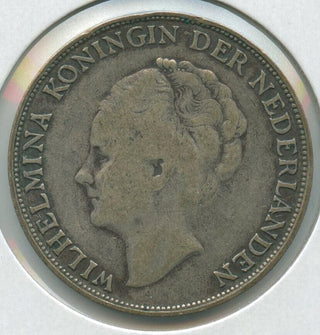 1944 Netherlands Curacao Silver 1 Gulden Coin  Wilhelmina - SR111