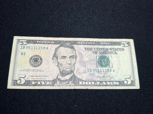 2006 Five Dollars Radar Bill Note $5 Federal Reserve Note - SS566