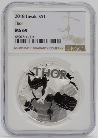 2018 Thor 1 oz Silver Coin NGC MS69 Tuvalu $1 Marvel Comics w/ Bag Pouch - JP073