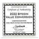 2022 Bitcoin 999 Silver 1 oz Medal Round Anonymous Mint Bullion - K133