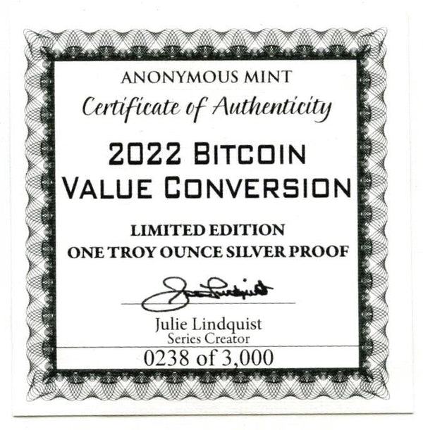 2022 Bitcoin 999 Silver 1 oz Medal Round Anonymous Mint Bullion - K133