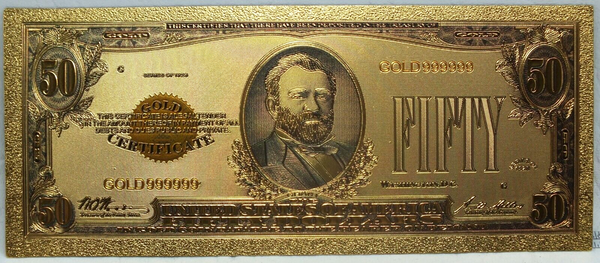 1928 $50 Gold Certificate Novelty 24K Gold Foil Plated Note Bill 6