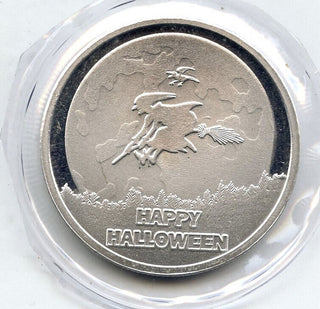 Happy Halloween Flying Witch 999 Silver 1 oz Art Medal Round - H501