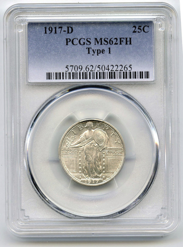 1917-D Standing Liberty Silver Quarter Type 1 PCGS MS 62 FH - Denver Mint  K167