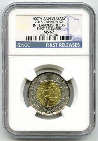 2015 Canada $2 Flanders Fields NGC MS 67 First Releases 100th Anniversary K257