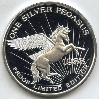 1988 Pegasus 999 Silver 1 oz Proof Medal Round Relief Canyon Mine - J598