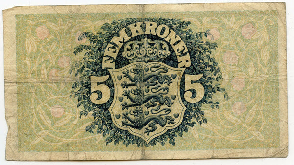 1940 Denmark Danmark 5 Fem Kroner Currency Note - BT249