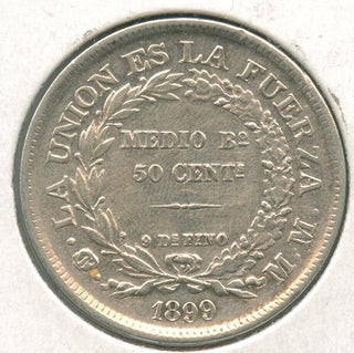 1899 Bolivia .9000 Silver Coin 50 Centavos  - SS55