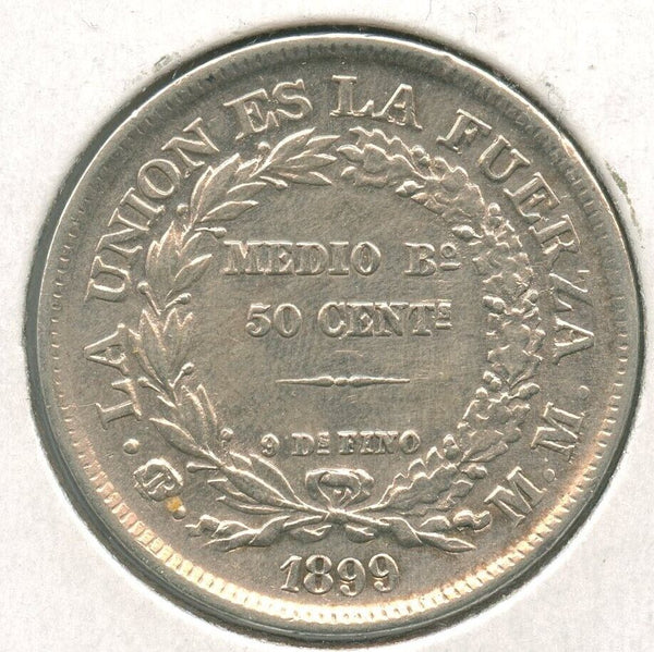 1899 Bolivia .9000 Silver Coin 50 Centavos  - SS55