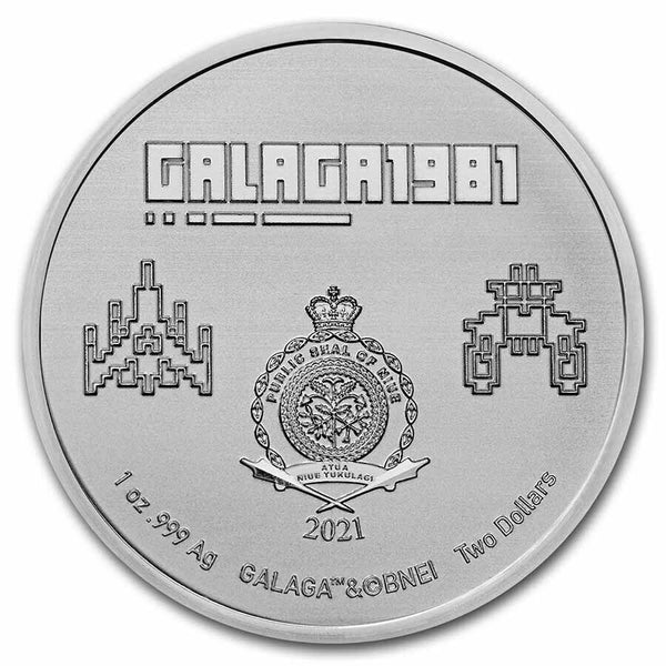 2021 Galaga 1981 Video Game 999 Silver 1 oz $2 Niue Coin 40th Anniversary JM670