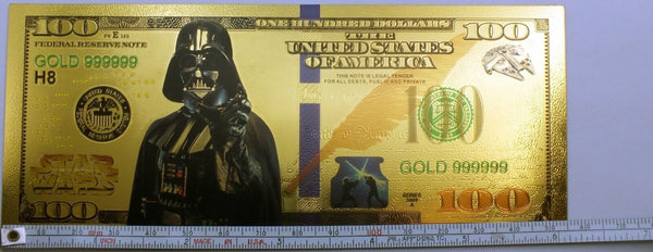 Darth Vader Star Wars $100 Novelty 24k Gold Plated Foil Note Bill - GFN58