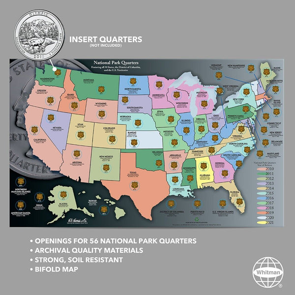 National Park Quarter 2010-2021 Large Collector Map ATB Whitman Harris Album 16