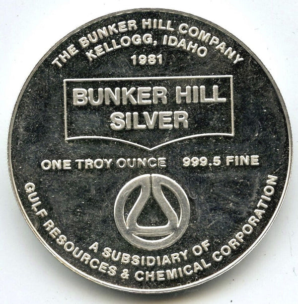 1981 Bunker Hill Idaho Kellogg 999 Silver 1 oz Medal Round Gulf Chemical - K431